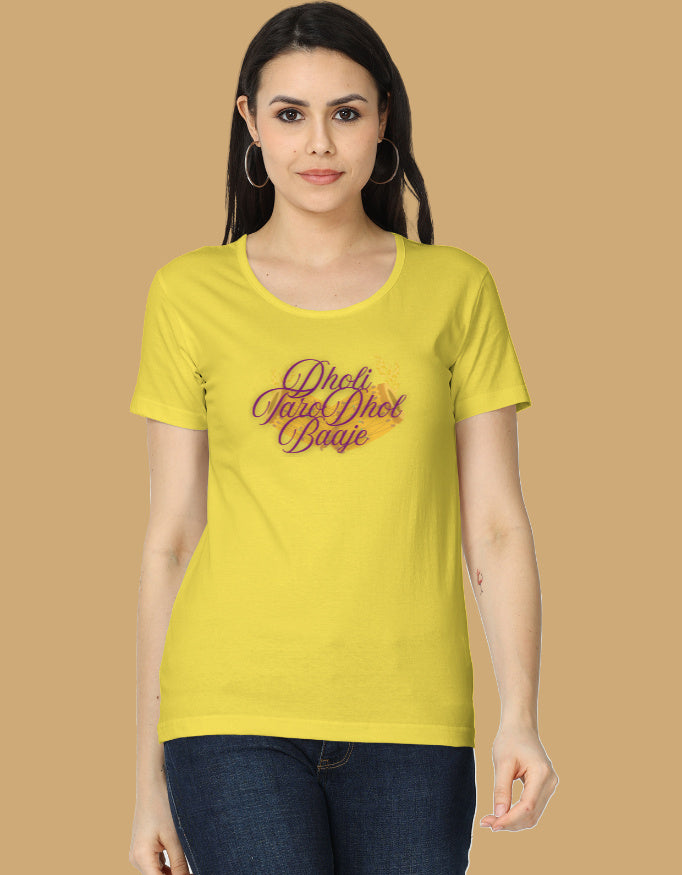 womens-classic-dholi-taro-dhol-baje-tshirt-multi-color-cotton-new-yellow