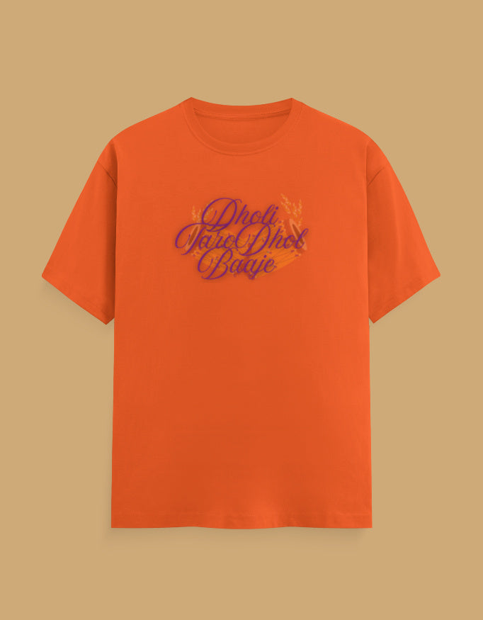 dholi-taro-dhol-baje-mens-cotton-tshirt-orange