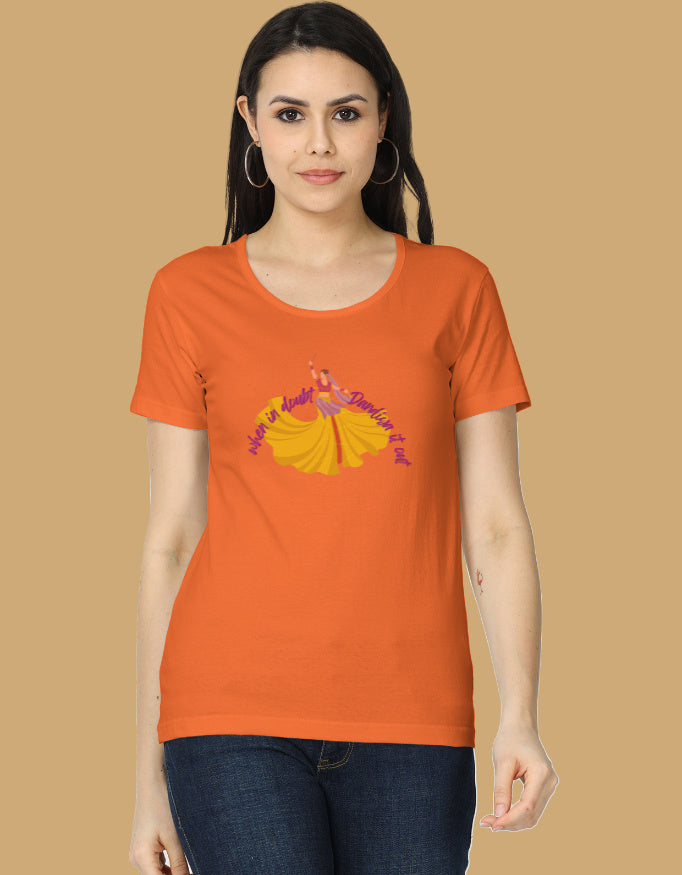 womens-classic-when-in-doubt-dandiya-it-out-tshirt-cotton-orange