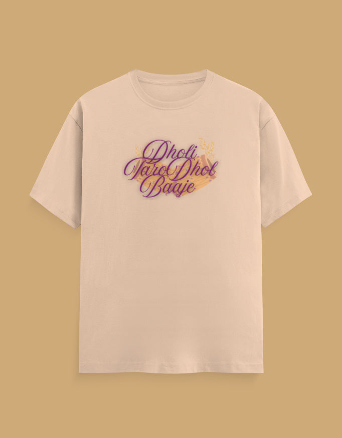 dholi-taro-dhol-baje-mens-cotton-tshirt-peach