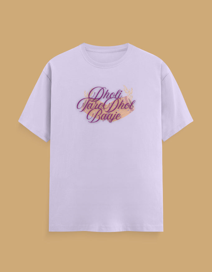 dholi-taro-dhol-baje-mens-cotton-tshirt-lavender