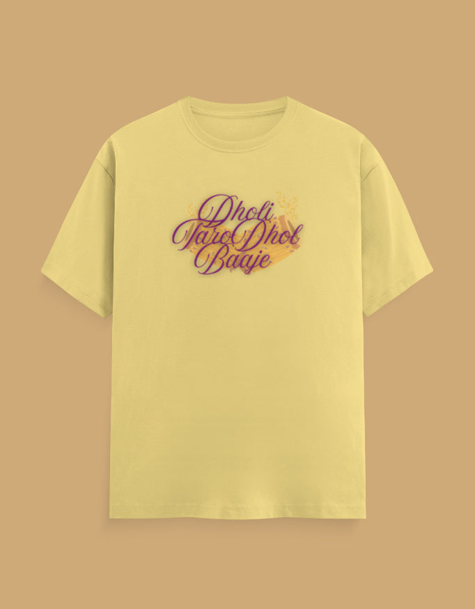 dholi-taro-dhol-baje-mens-cotton-tshirt-yellow