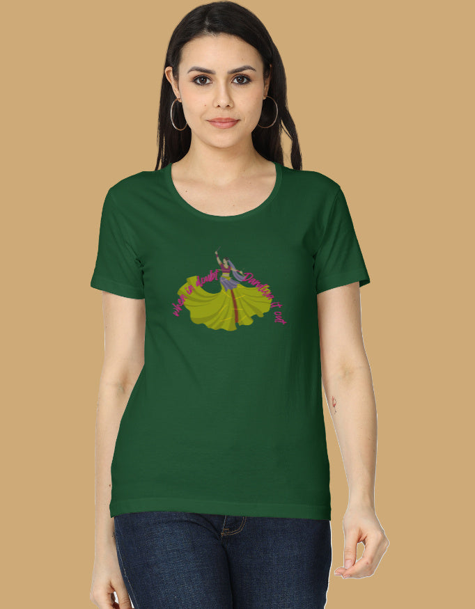 womens-classic-when-in-doubt-dandiya-it-out-tshirt-cotton-bottle-green