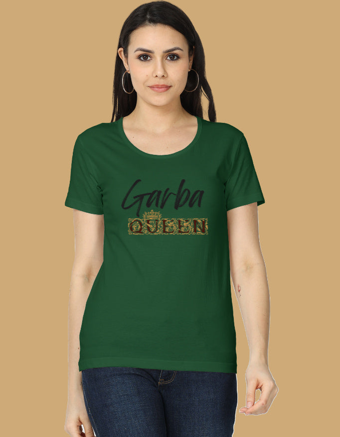 womens-classic-garba-queen-tshirt-cotton-4-bottle-green