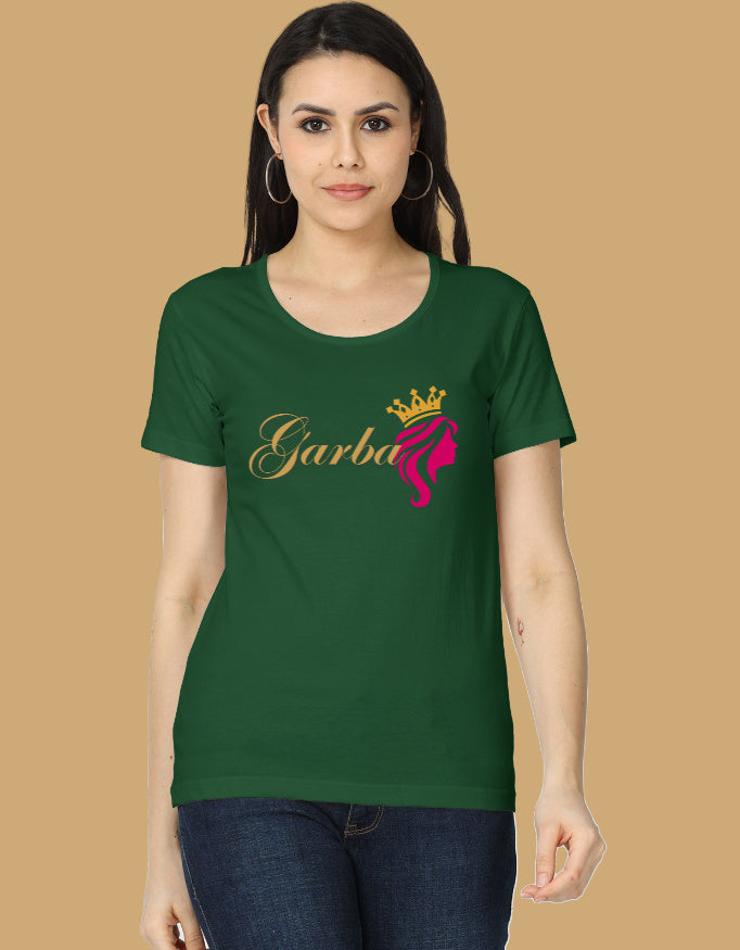 womens-classic-garba-queen-tshirt-cotton-3-bottle-green