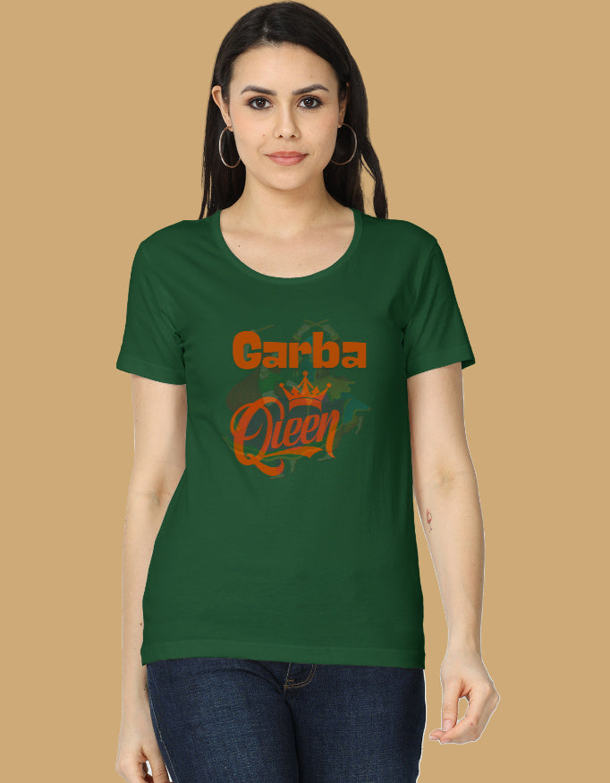 womens-classic-garba-queen-tshirt-cotton-bottle-green